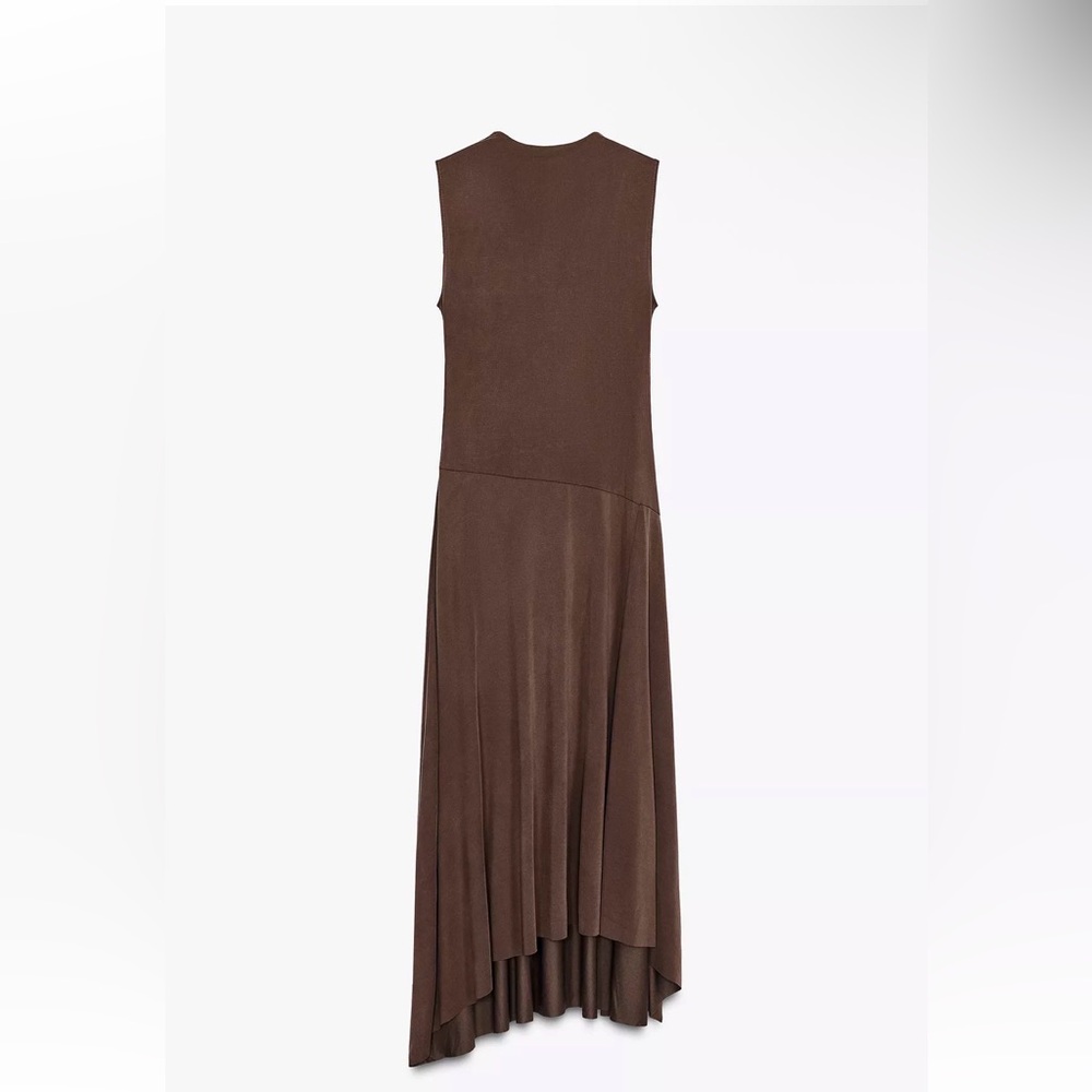 Sleeveless Brown Asymmetric Maxi Dress